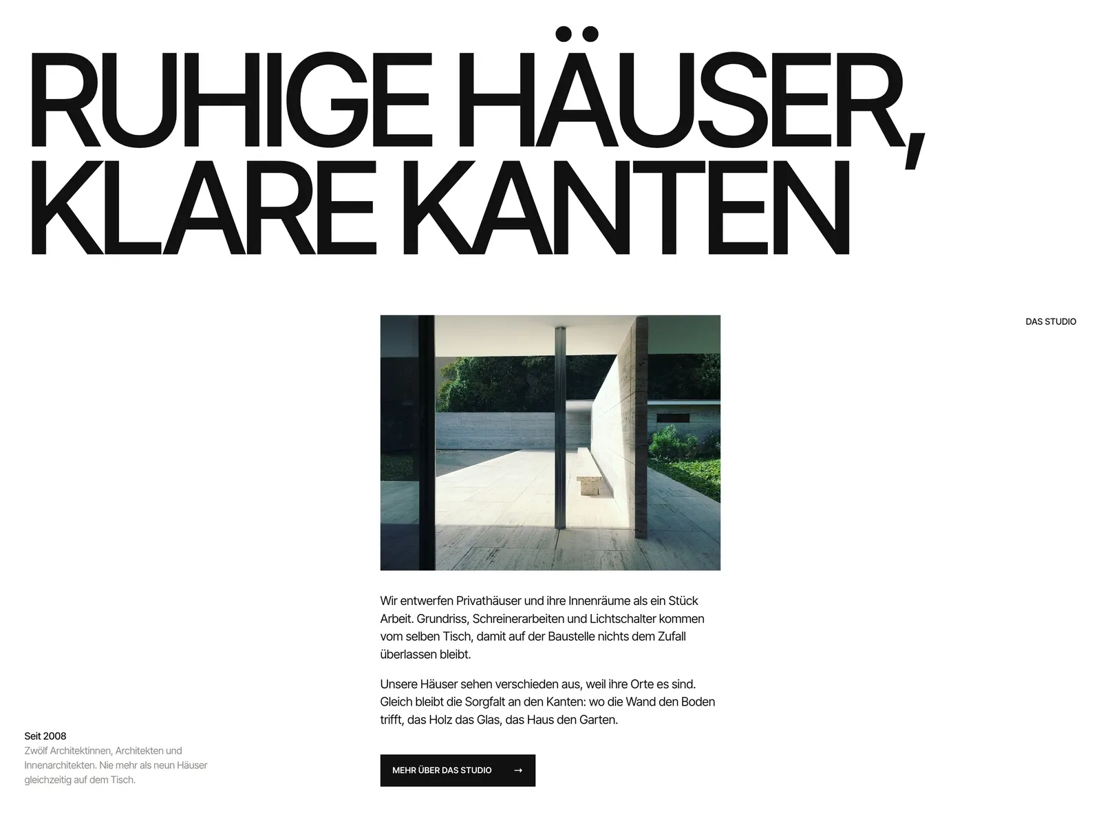 Abschnitt «Ruhige Häuser, klare Kanten» mit Bild und Studiotext