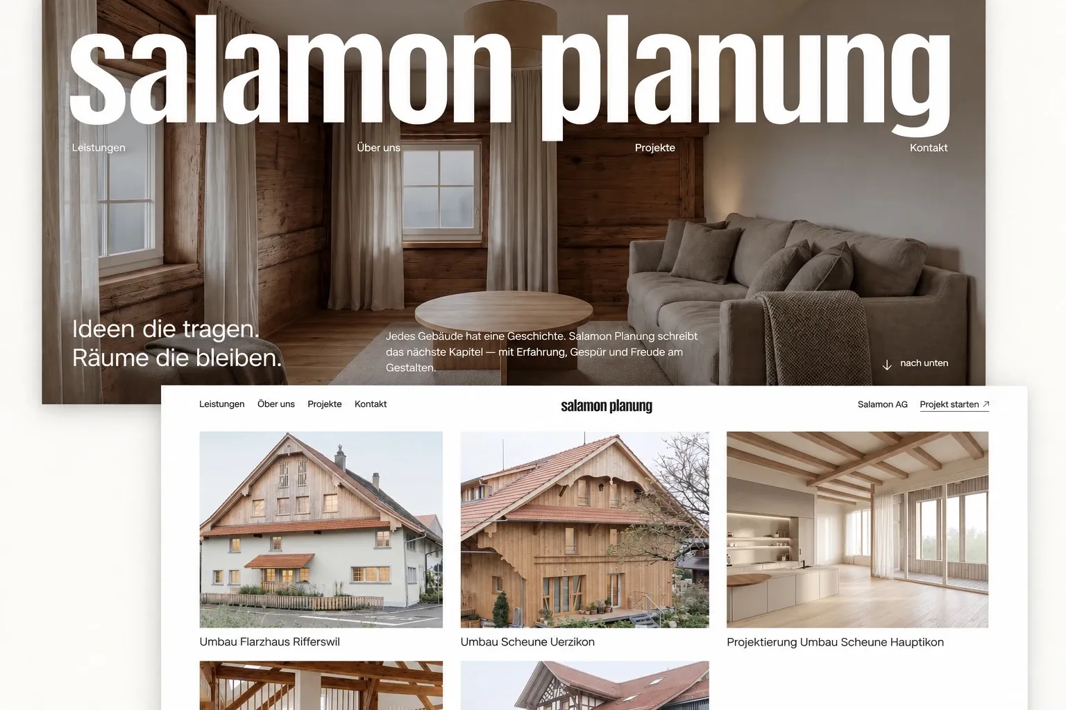 Startseite und Projektraster der Website von Salamon Planung
