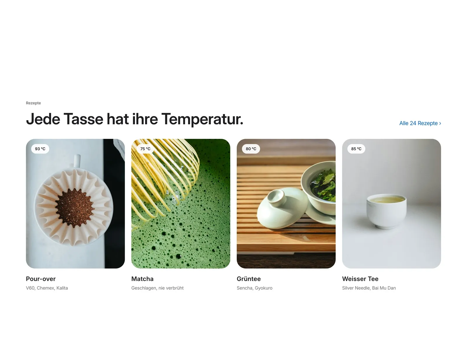 Rezepte für Kaffee und Tee, sortiert nach Temperatur