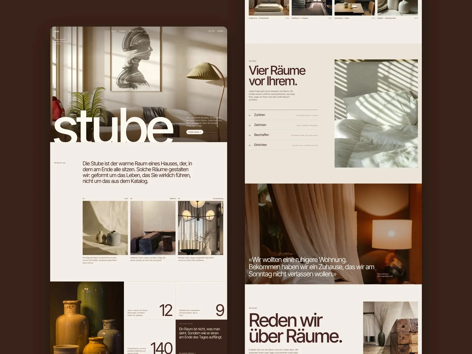 Übersicht der stube-Website von der Startseite bis zum Kontakt