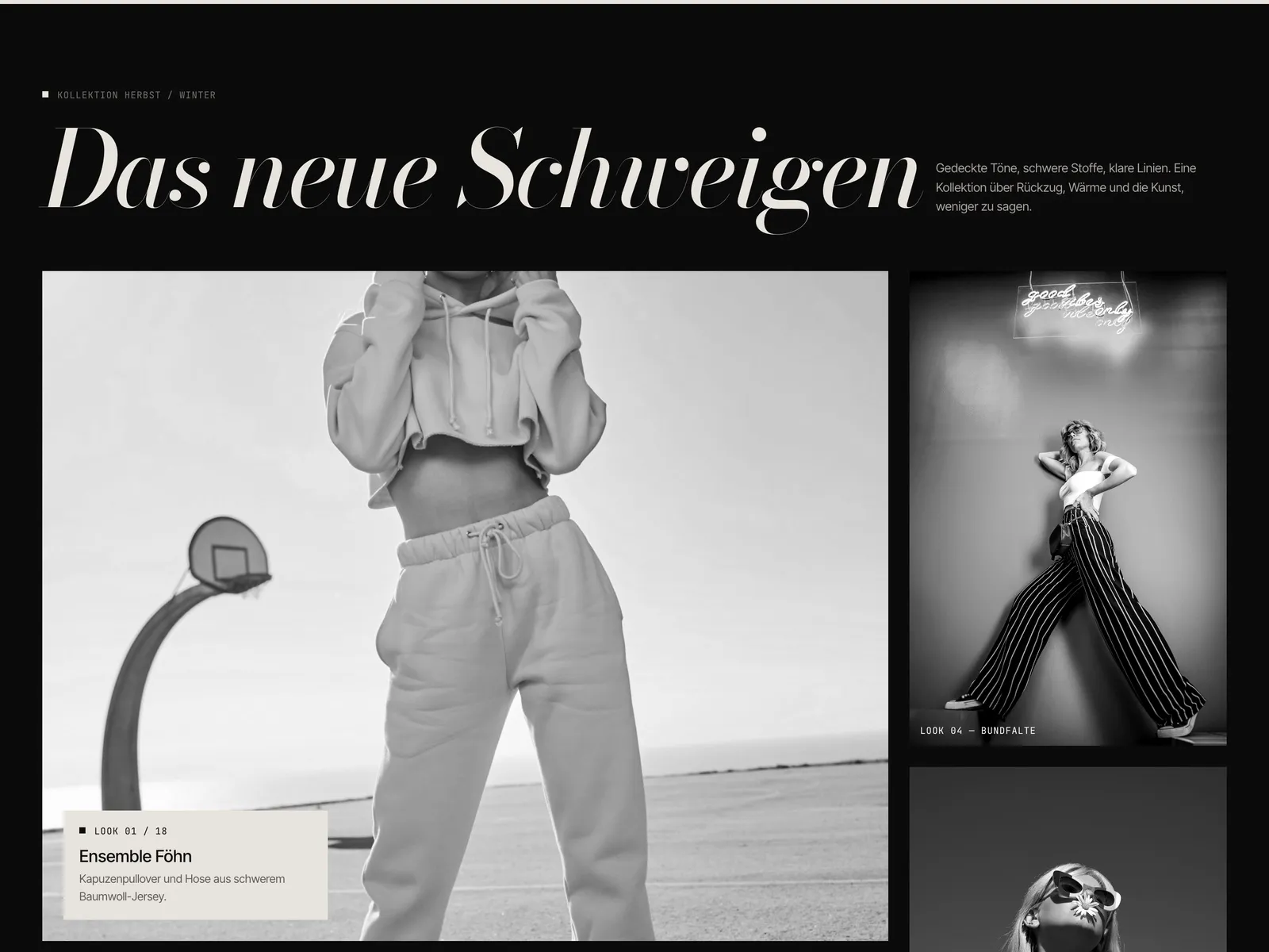 Kollektion «Das neue Schweigen» mit grossformatigen Looks