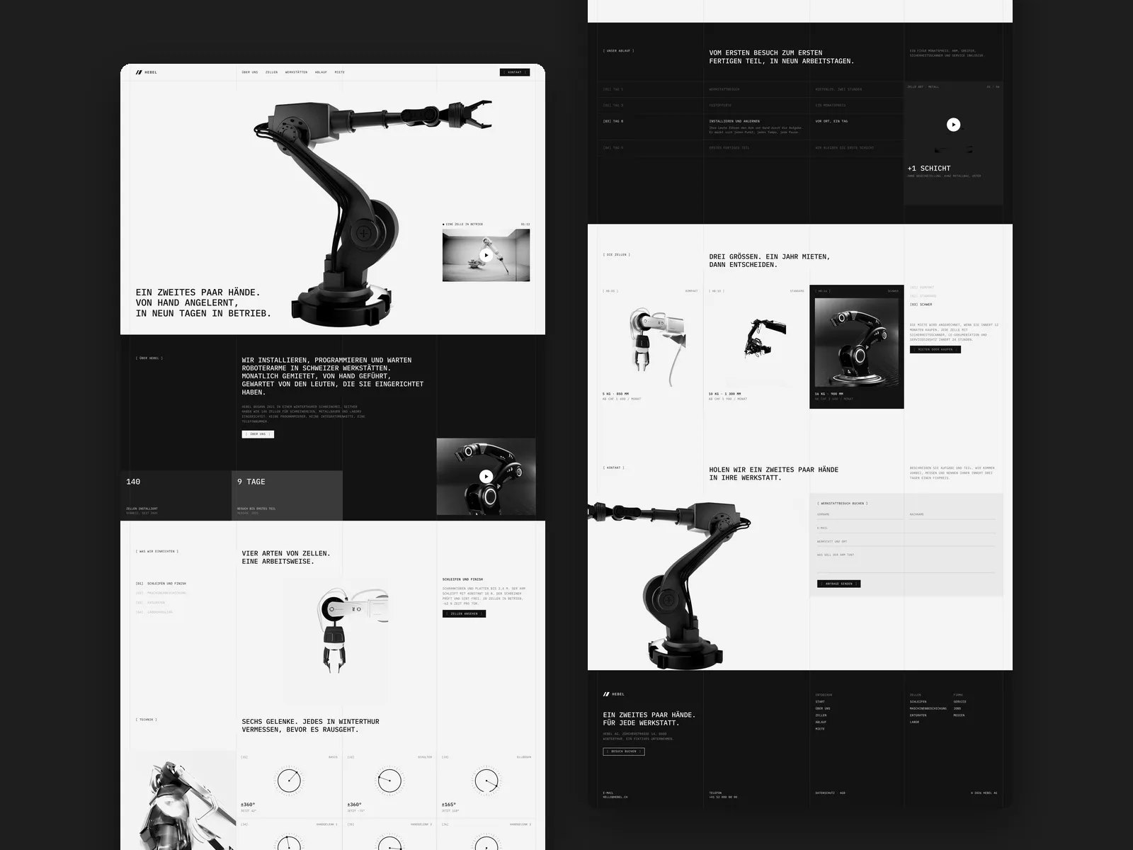 Übersicht der Hebel-Website von der Startseite bis zum Footer