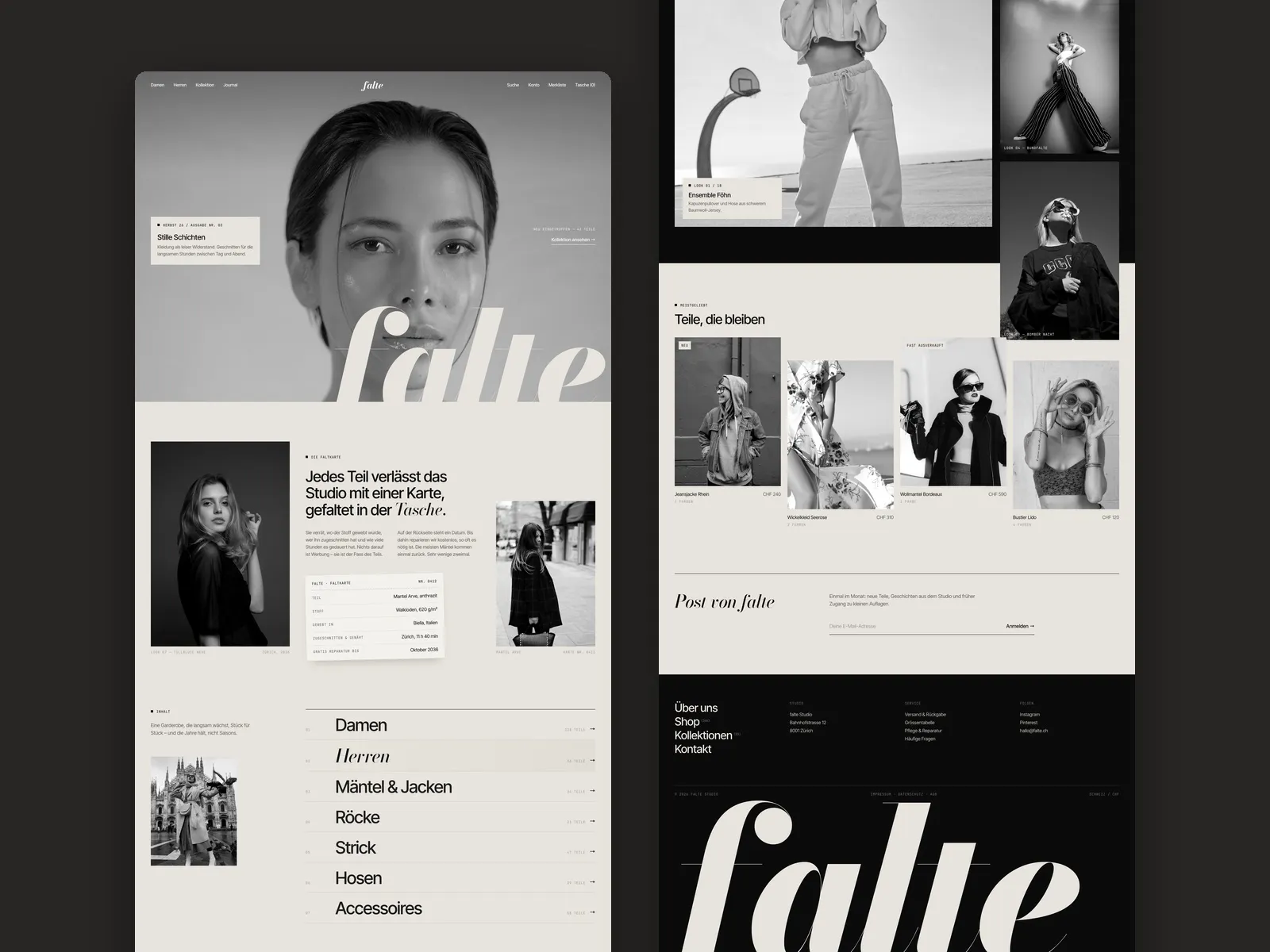 Übersicht der falte-Website von Hero bis Footer